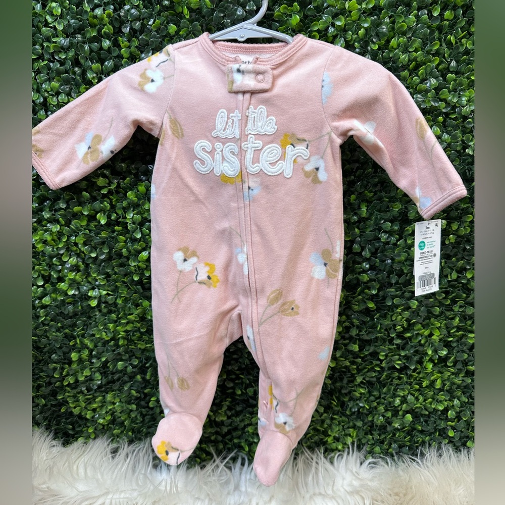 Carter's Pink little sister floral Footies Soft One Piece sleeper nwt